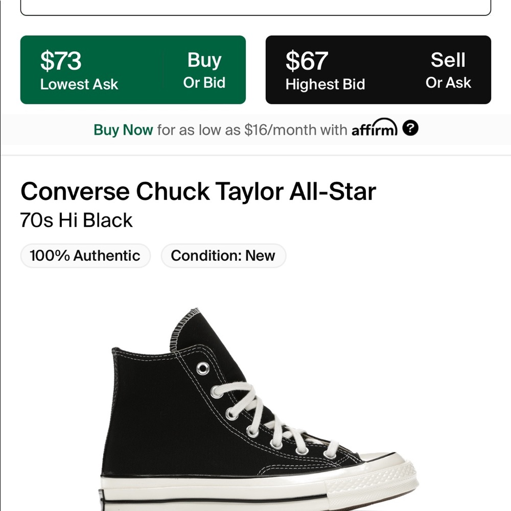 Size 4 Converse All Star Chuck Taylor 70s (GS) Hi Black